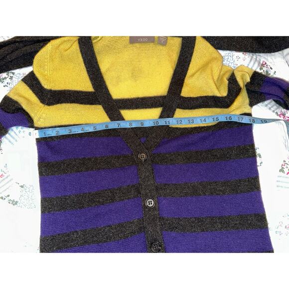 VINTAGE Y2K VKOO STRIPED CASHMERE CARDIGAN SWEATER W/ ATTACHED SCARF S - Picture 2 of 7